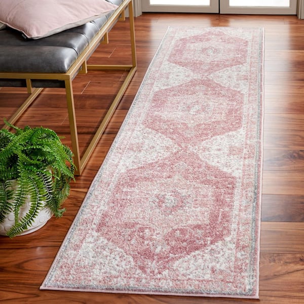 Layla 2 ft. x 7 ft. Ivory Gray/Pink Border Ornate Runner Rug
