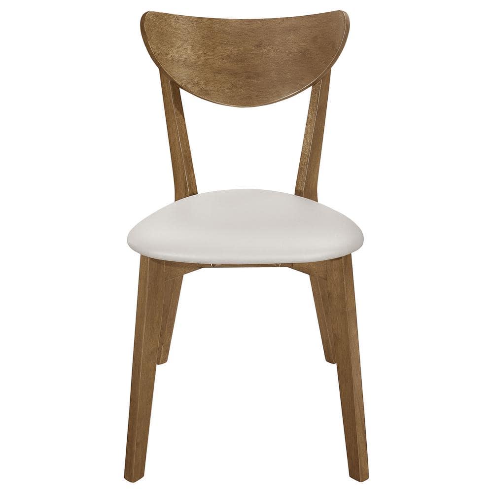 Beige Faux Leather Parsons Side Chair with Wood Accents