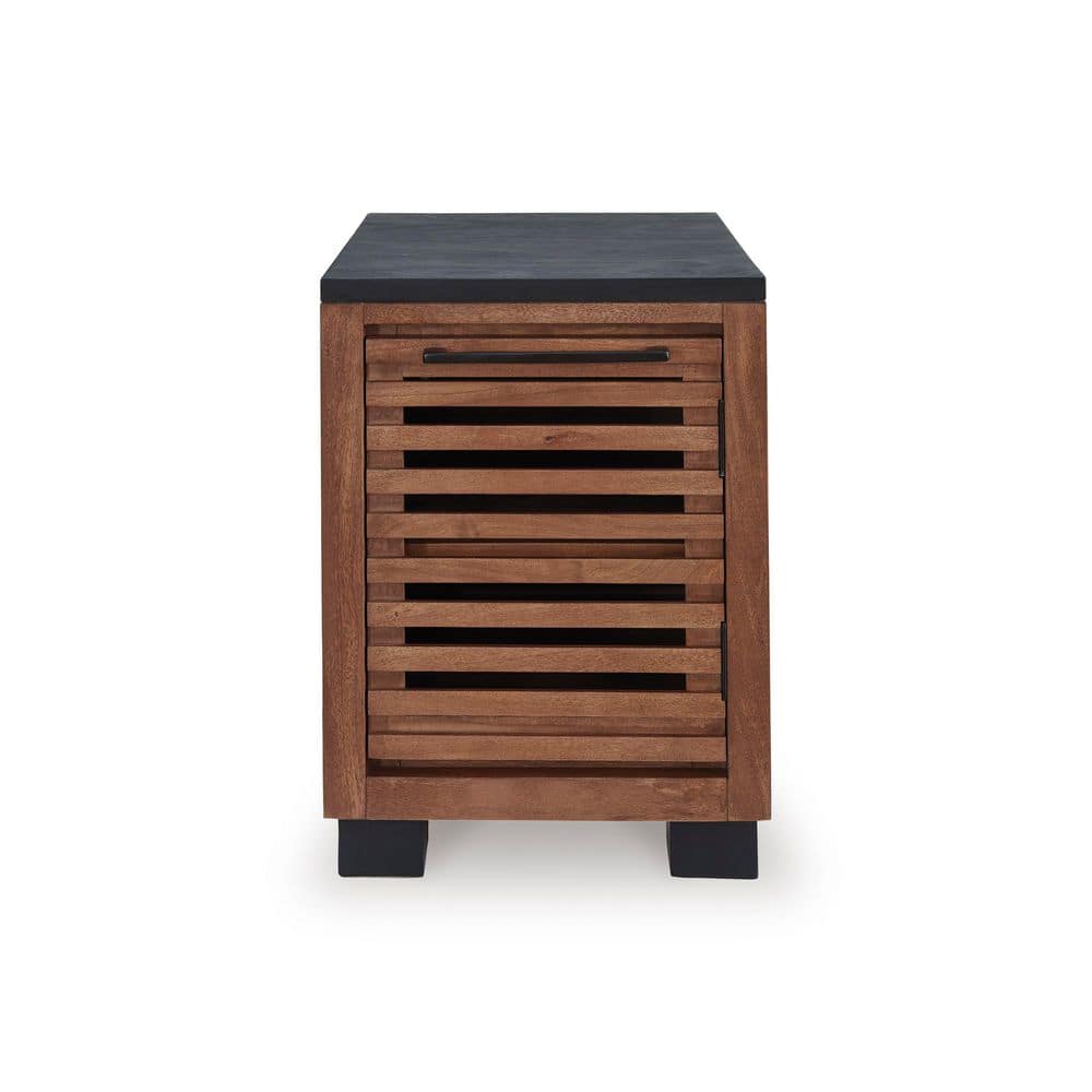 Kallari 18 in. Black/Dark Bown Rectangle MDF End Table with Solid Wood Frame - thumbnail 6