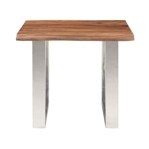 2.0 in. - 28 in. Brownstone Rectangle Wood and Metal End Table