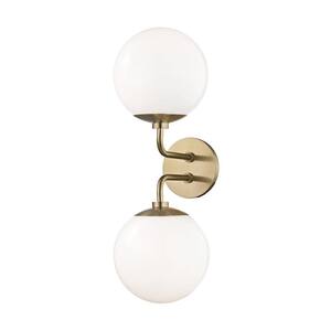 Jack 2-Light Aged Brass Wall Sconce with Opal Glossy Glass