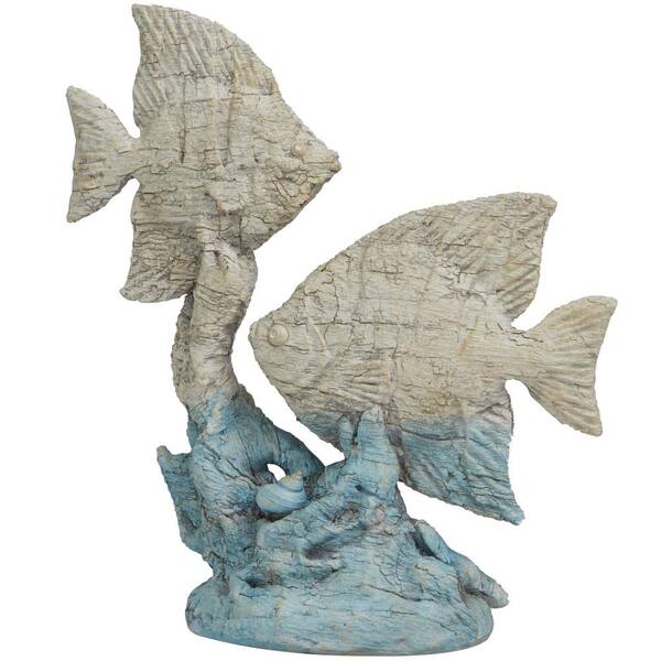 Litton Lane 6 in. x 16 in. Light Blue Polystone Textured Ombre Fish Sculpture