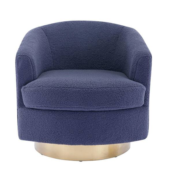 Navy Boucle Swivel Barrel Chair Modern Accent Chair Comfy Arm