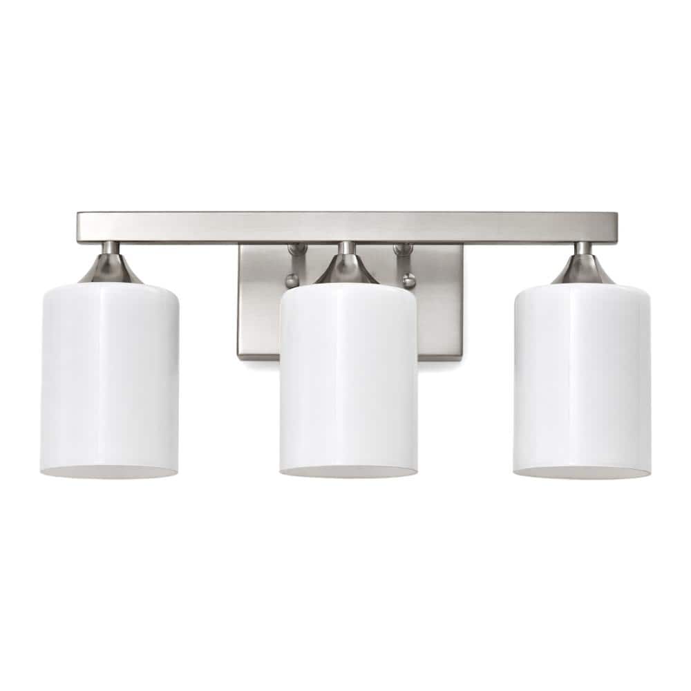 15.4 in. 3-Light Brushed Nickel Modern Minimalist Bathroom Vanity Light with Frosted Milk Glass Shades price history on PriceWatchPro