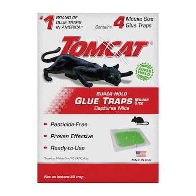 TOMCAT Super Hold Glue Traps Mouse Size for Mice, Cockroaches, Spiders, and Scorpions, Ready-To-Use, 4 Traps Super Hold Glue Traps Mouse Size for Mice, Cockroaches, Spiders, and Scorpions, Ready-To-Use, 4 Traps