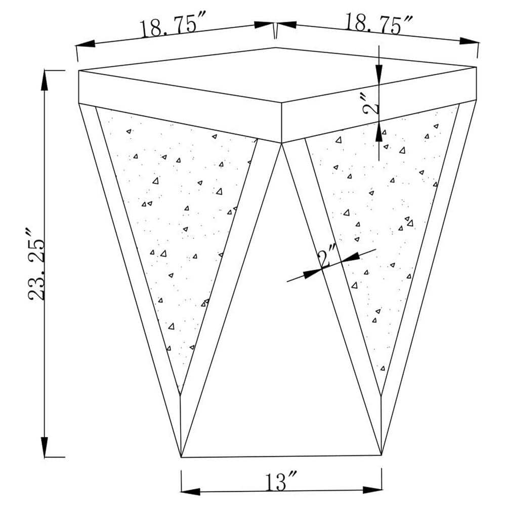 Contemporary Silver Mirrored Square End Table with Triangular Detailing