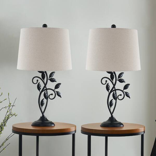 Maxax Chicago 26 in. Black Bedside Table Lamp with Oatmeal Maxax Chicago 26 in. Black Bedside Table Lamp with Oatmeal