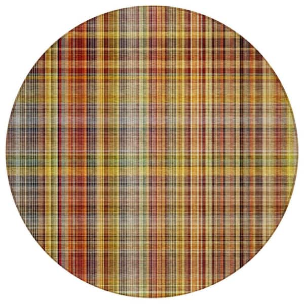 Chantille ACN541 Paprika 8 ft. x 8 ft. Round Machine Washable Indoor/Outdoor Geometric Area Rug