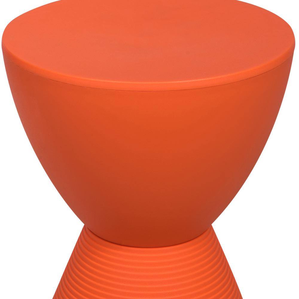 Modern Round Orange Plastic Side Table with Ribbed Leg