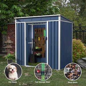 6 ft. x 4 ft. Metal Outdoor Garden Storage Shed with Sliding Door and Waterproof Roof, Freestanding Cabinet in Blue