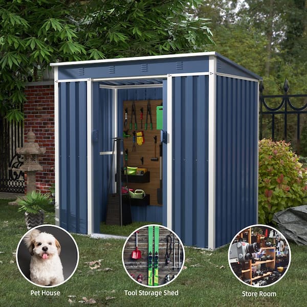 Kaikeeqli 6 ft. x 4 ft. Metal Outdoor Garden Storage Shed with Sliding Door and Waterproof Roof, Freestanding Cabinet in Blue