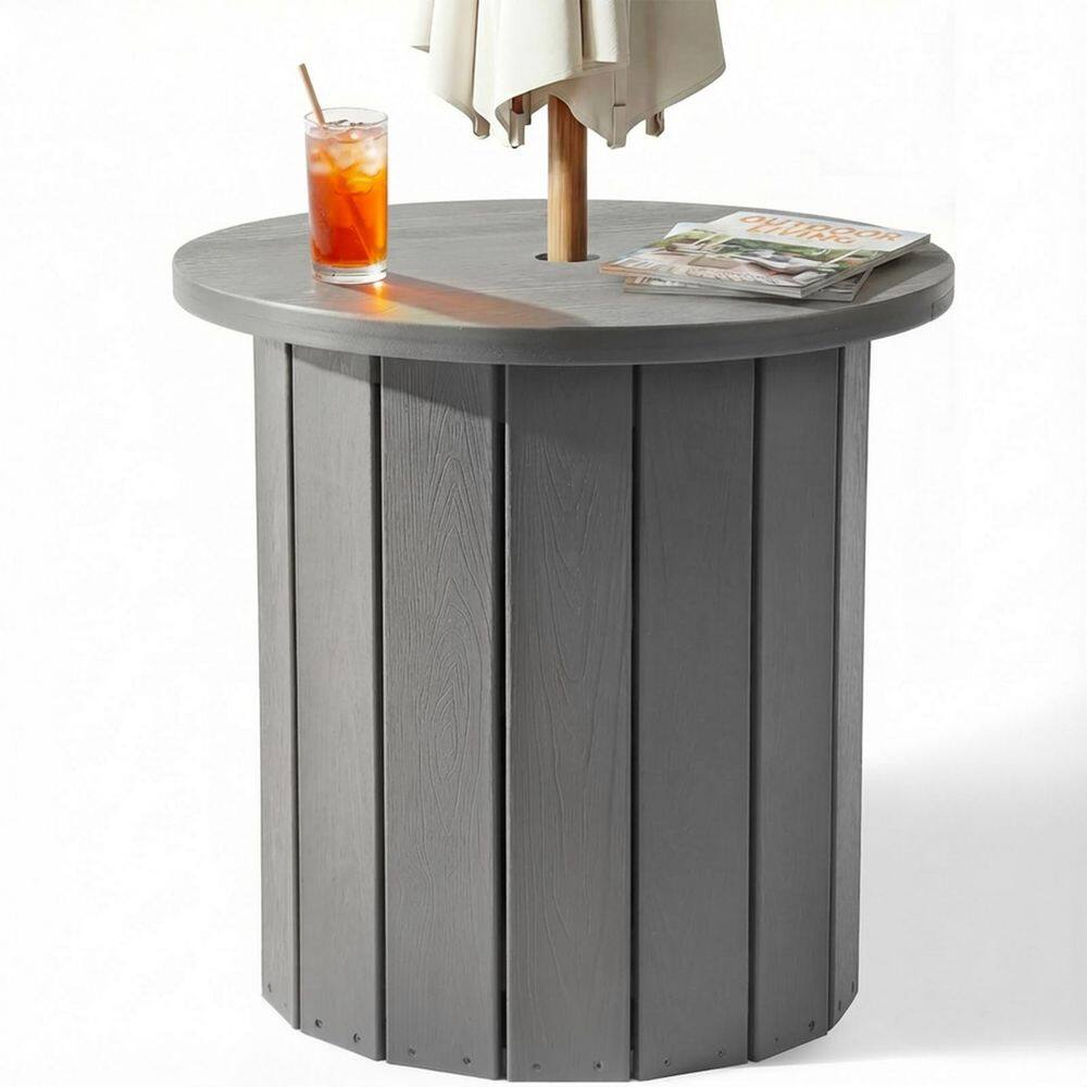 Gray Round Plastic 21 in. Outdoor Umbrella Side Table with Wider Top price history on PriceWatchPro