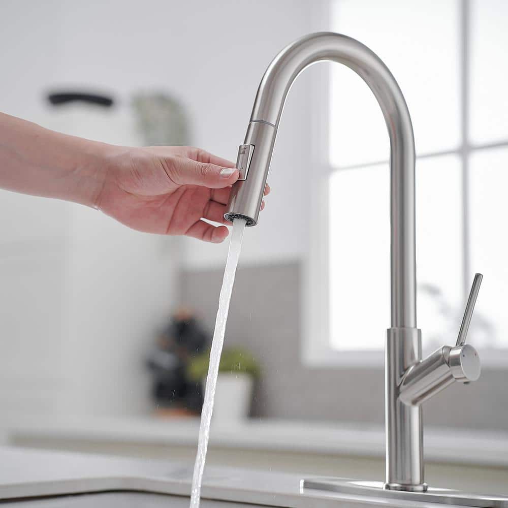Nickel High-Arc Single Handle Pull-Down Kitchen Faucet