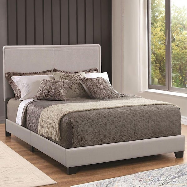 Benjara Gray Wooden Frame Twin Platform Bed with Leather Upholstered
