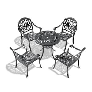 5-Piece Metal Outdoor Dining Set with Random Colors Cushions and 1.77 in. Umbrella Hole