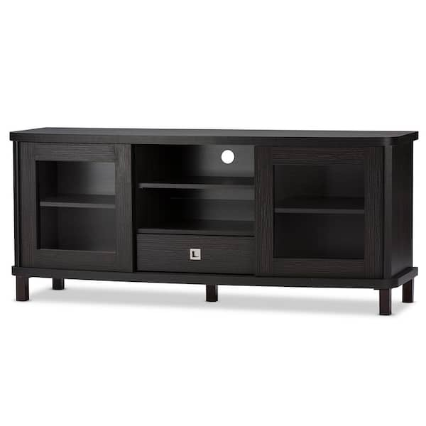 Baxton Studio Walda 59 in. Dark Brown Wood TV Stand with 1 Drawer