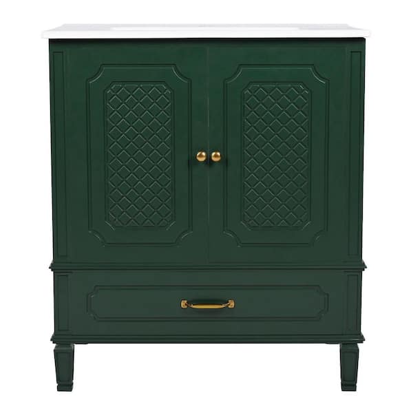 30 in. Single Sink Freestanding Antigua Green Bath Vanity with White Ceramic Top (Assembled)