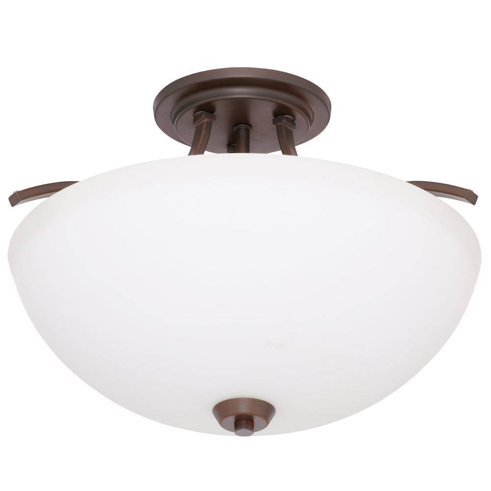 Overland Park Vintage Bronze 3-Light Bowl Semi-Flush Mount with Etched White Glass