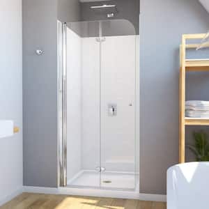 Aqua Fold 32 in. D x 32 in. W x 78-3/4 in. H Bi-Fold Shower Door Base and White Wall Kit in Chrome
