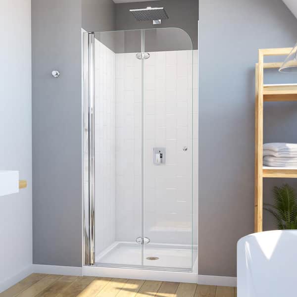 DreamLine Aqua Fold 32 in. D x 32 in. W x 78-3/4 in. H Bi-Fold Shower Door Base and White Wall Kit in Chrome