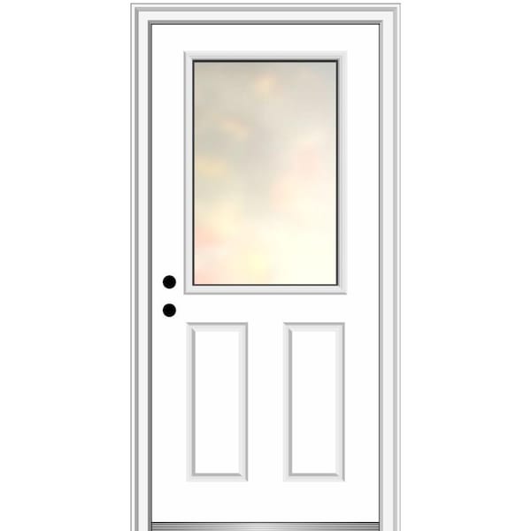 MMI Door Blanca 32 in. x 80 in. Right-Hand Inswing 1/2 Lite 2-Panel Primed Fiberglass Prehung Front Door with 4-9/16 in. Frame