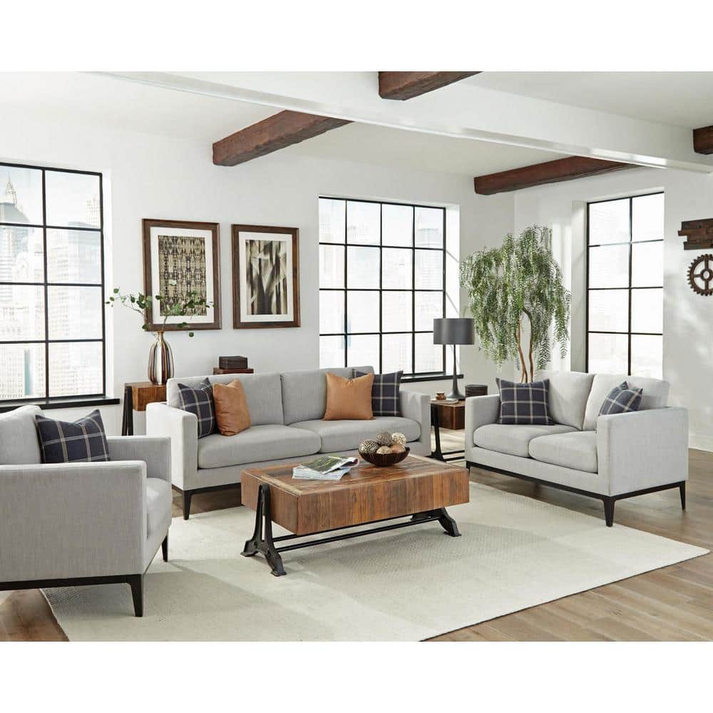 Apperson Light Gray Fabric Accent Chair with Track Arms
