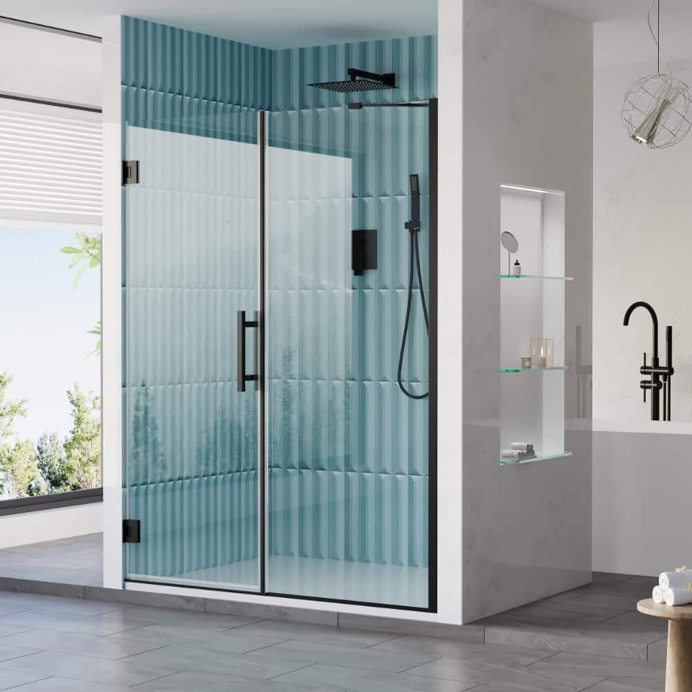 "57-58 in. W x 72 in. H Pivot Hinged Frameless Shower Door in Matte Black with 3/8"" SGCC Clear Tempered Glass" price history on PriceWatchPro