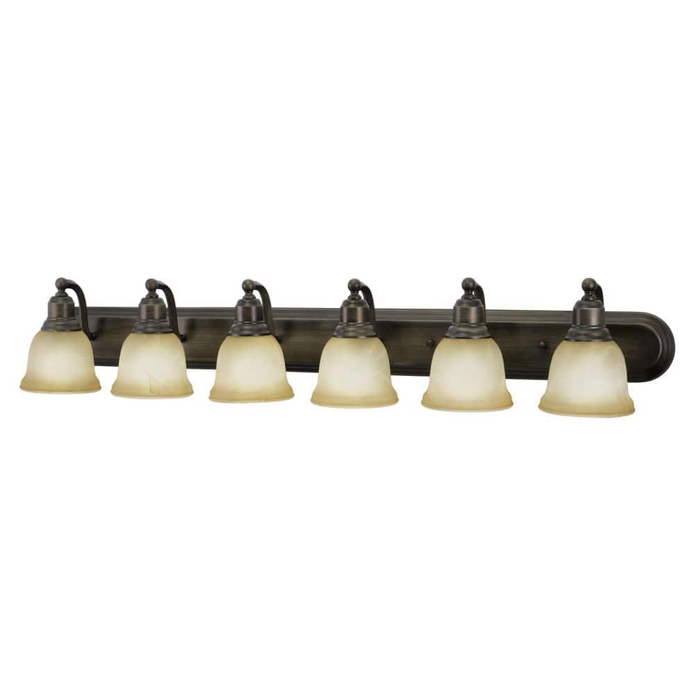 Lasalle Parisian Bronze 6-Light Vanity Fixture with Alabaster Shades