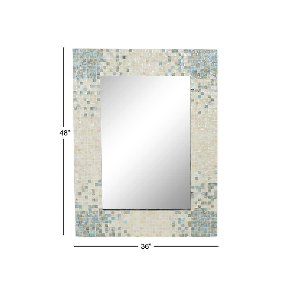 Coastal Cream Rectangular Wall Mirror with Blue Mosaic Corners