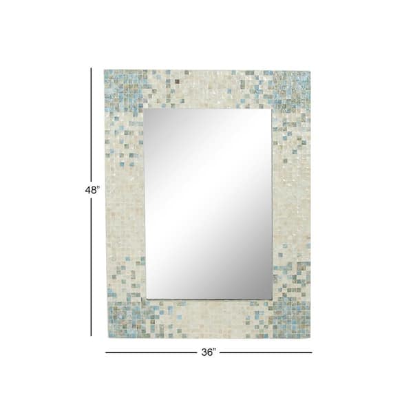 36 in. x 48 in. Handmade Mosaic Rectangle Framed Cream Wall Mirror with Blue Corners