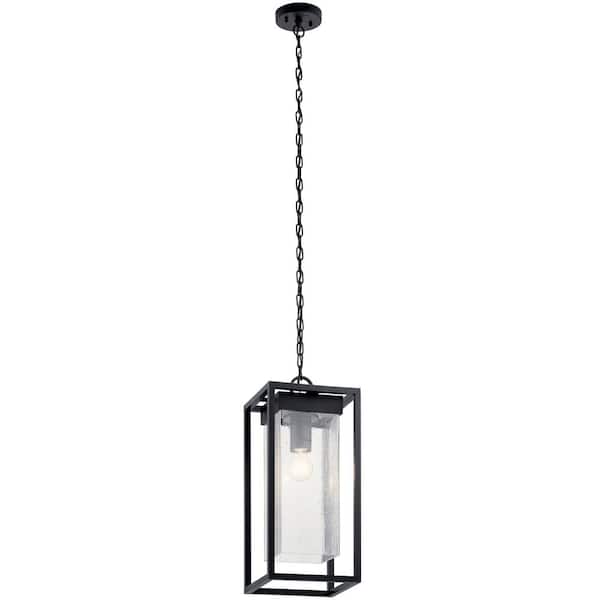 KICHLER Mercer 1-Light Black Outdoor Porch Hanging Pendant Light with Clear Seeded Glass (1-Pack)