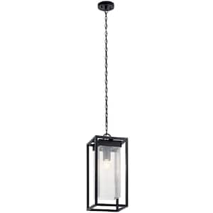 Mercer 1-Light Black Outdoor Porch Hanging Pendant Light with Clear Seeded Glass (1-Pack)