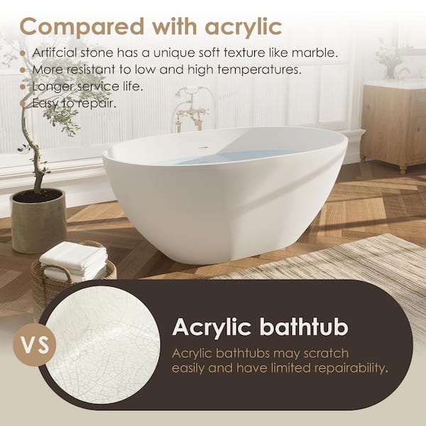 Altair Euston 55 in. x 30 in. Soaking Bathtub with Center Drain in