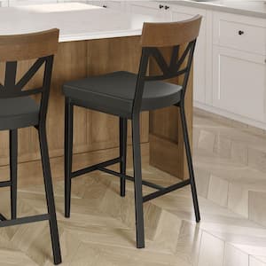 Clark 27 in. Black Faux Leather / Black Metal High Back Counter Stool