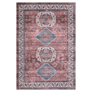 Pink 9 ft. x 12 ft. Vintage Geometric Tribal Machine Washable Area Rug