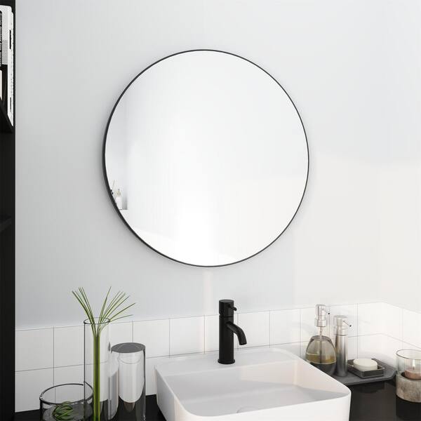 Whatseaso 32 in. W x 32 in. H Large Round Aluminum Framed Wall 
