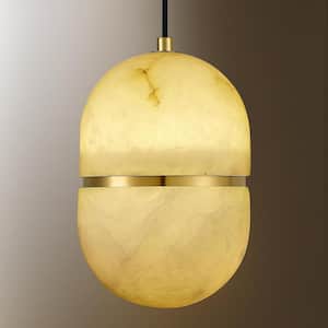 1-Light White Chandelier, Natural Alabaster Pendant Light for Kitchen Island with Dimmable Bulb