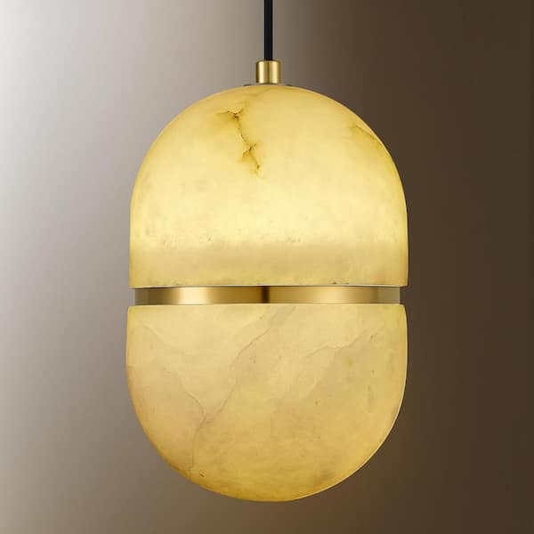 YUYI 1-Light White Chandelier, Natural Alabaster Pendant Light for Kitchen Island with Dimmable Bulb