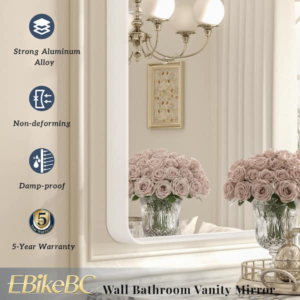 32 in. W x 36 in. H Rectangular Tempered Glass and Aluminum Alloy Framed Wall Bathroom Vanity Mirror in Matte White