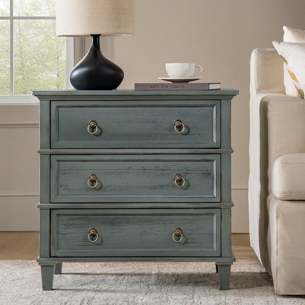 Olinto Blue 3-Drawer 28 in. W Nightstand