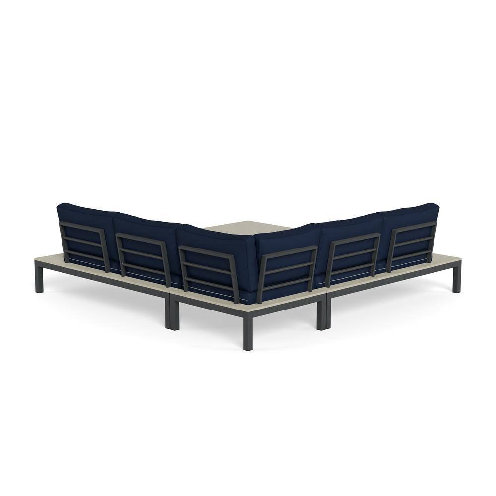 Lakeview Navy Aluminum 5-Person Outdoor Sectional with Side Tables