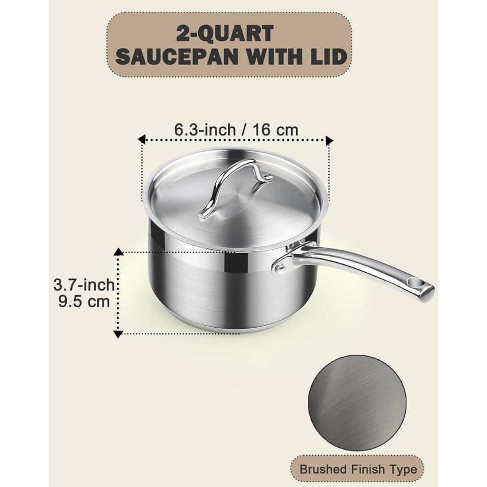 Professional 2-Quart Stainless Steel Saucepan with Lid