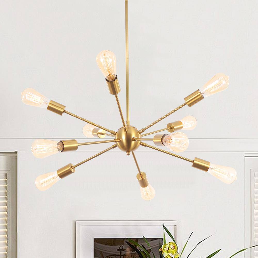 ZJVAIVE 10-Light Gold Linear Sputnik Chandelier for Living