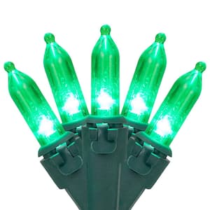 Set of 50 Green LED Mini Christmas Lights with Green Wire
