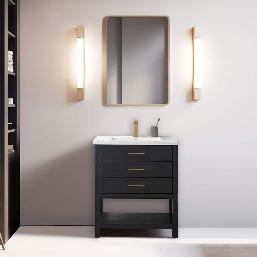 Oliver 30 in. W x 18 in. D x 34 in. H Bath Vanity in Black Oak with White Ceramic Vanity Top price history on PriceWatchPro