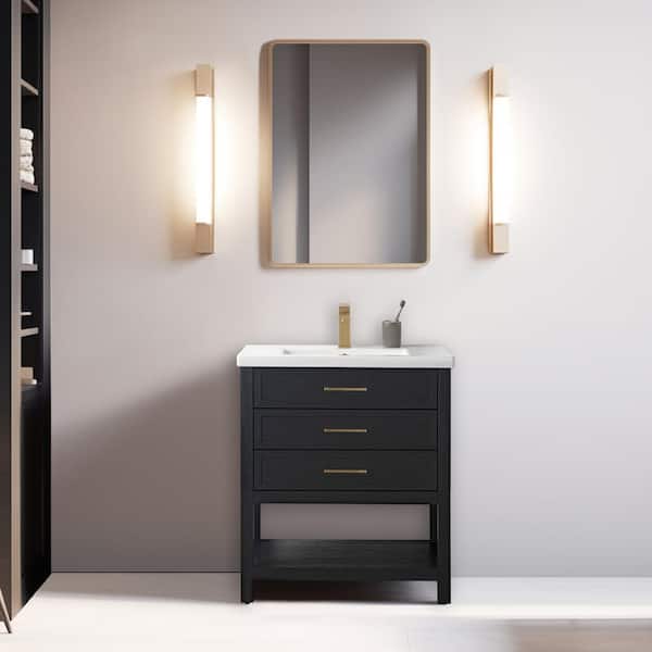 Oliver 30 in. W x 18 in. D x 34 in. H Bath Vanity in Black Oak with White Ceramic Vanity Top