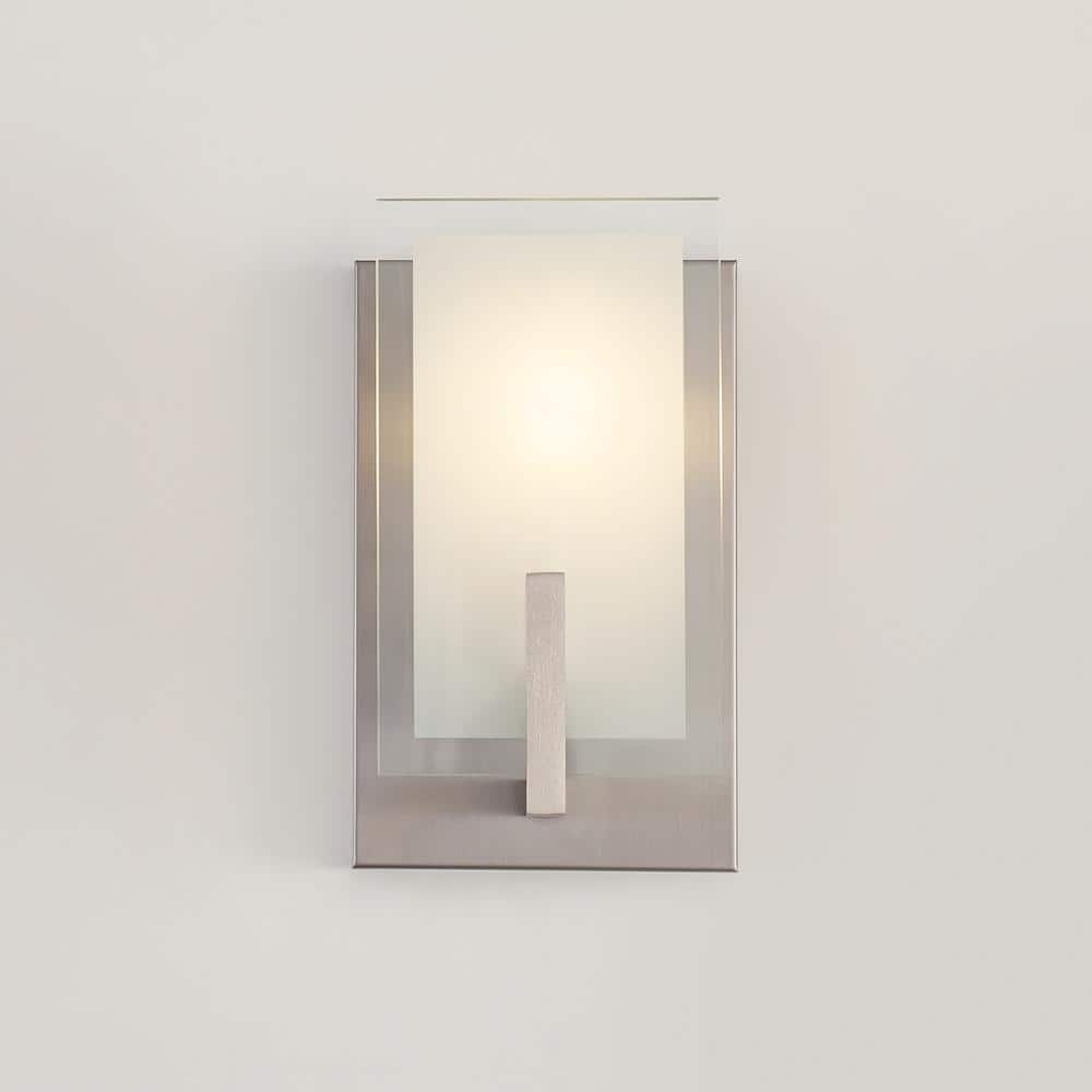 Syll 1-Light Brushed Nickel Wall Sconce with Satin Etched Glass