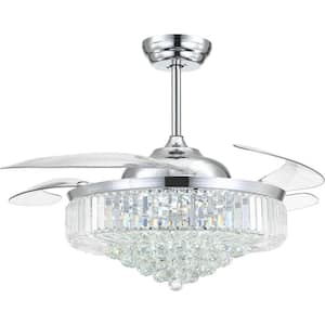 52 in. Smart Indoor Chrome Retractable Crystal Chandelier Ceiling Fan with Dimmable LED Lights with Remote Included