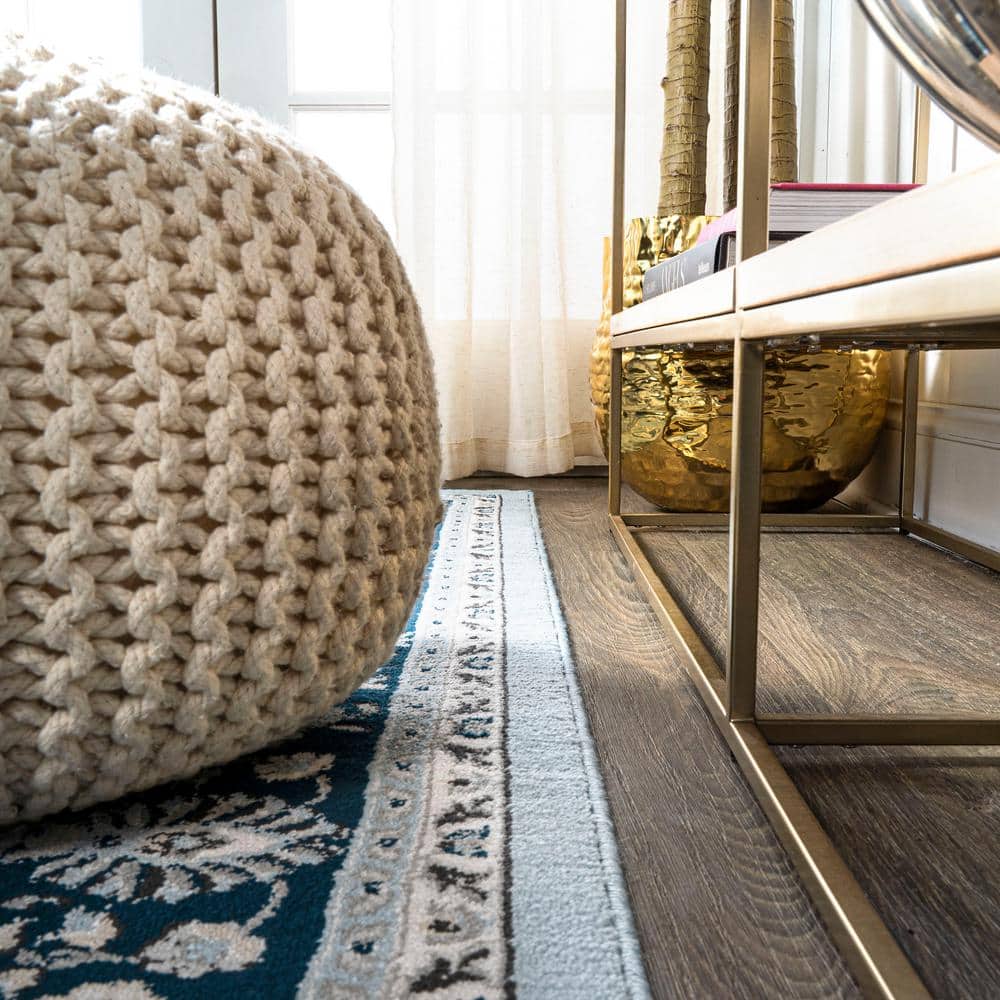 Reversible Blue/Navy Synthetic Rectangular Area Rug