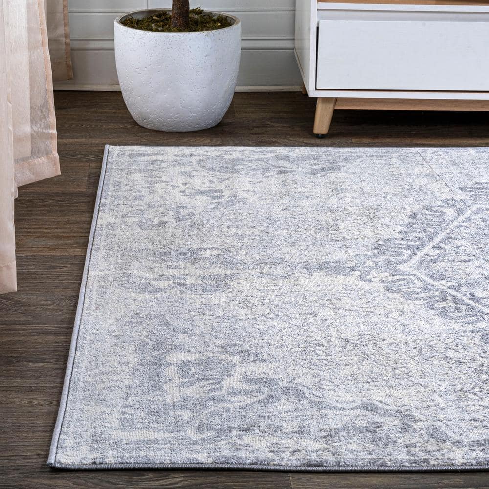 Reversible Gray Synthetic Vintage Medallion Runner Rug 5'x8'